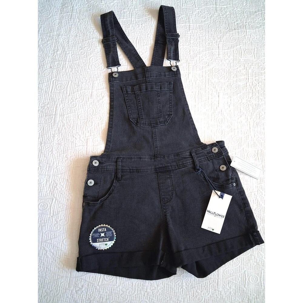 Wallflower Shortall Overall Shorts Cuffed Black Juniors Small 90s Y2K - Picture 7 of 7